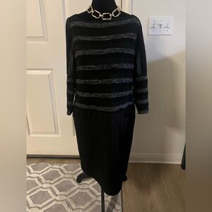 Evan Picone Black and Gray Long Sleeve Dress Retro Business Casual Career